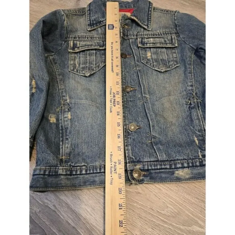 OTB Women's Distressed Blue Denim Jeans Jacket Size Large -6- Rich Mom Old Money